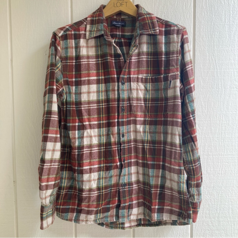 Eddie Bauer Men’s Small Red and Green Flannel Shirt